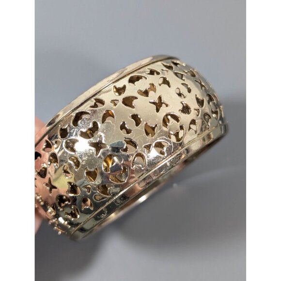 Retro Brass Tone Flower Cut Out Chunky Bangle Bracelet Tribal Boho 8" - Picture 3 of 7